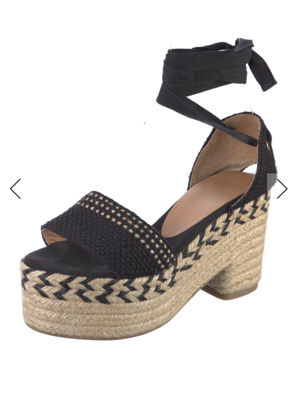 Castaner Black Woven Espadrille Platform Sandal with Ankle Tie